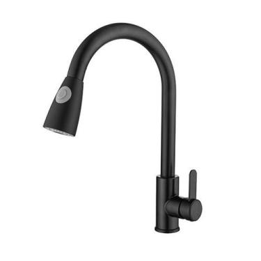 Imagem de Torneira Misturdor Monocomando Cozinha Preto Fosco Extensível Gourmet 