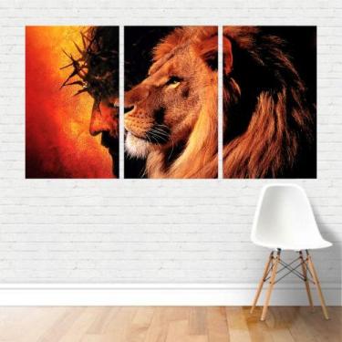 Imagem de Quadro Religião - Coroa De Espinhos Jesus E Leão Judá Canvas - Plinpli