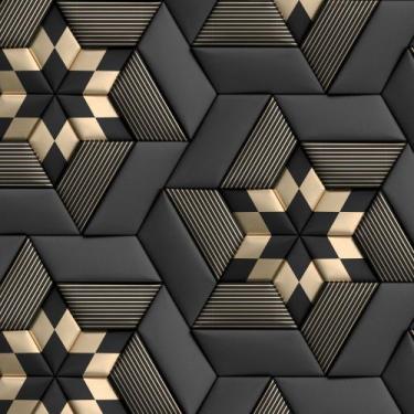 Imagem de Papel De Parede Adesivo Geometrico 3D Grafite Dourado Sala 3m - DELIQU