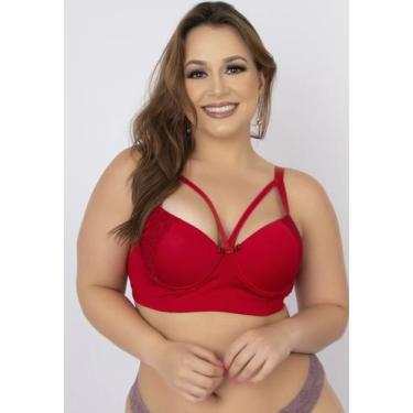 Imagem de Sutiã Plus Size Reforçado com Bojo Renda e Strappy - WLS Modas, Vermel
