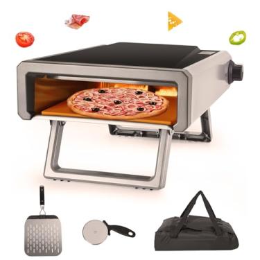 Imagem de Forno de pizza ao ar livre, forno de churrasco de pizza de 30,5 cm com propano movido a gás, aço inoxidável, acampamento, portátil, cozinha ao ar livre, sem eletricidade (cinza)
