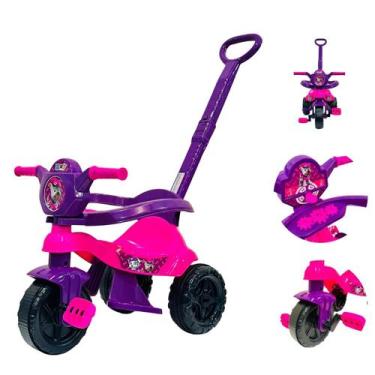 Imagem de Triciclo Com Pedal Motoca Haste Kemotoca Rosa Dog Velotrol Menina - Ke