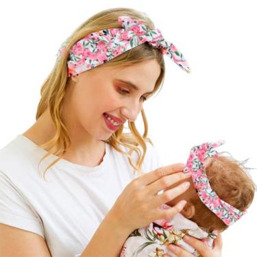 Imagem de Faixa de Cabelo Cabeça Turbante Mamãe e Filha Flores - anjo da mamãe, 