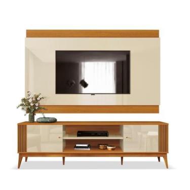 Imagem de Rack + Painel LEG 2,00m Modelo Retrô com Pés em Madeira Maciça Puxdore