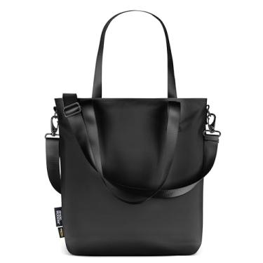 Imagem de Simple Modern Bolsa feminina para laptop pequena preta resistente à água com compartimentos e zíper na parte superior | Bolsa de ombro com alça transversal e bolsos para trabalho, viagens e escola |