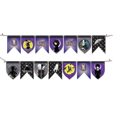 Imagem de Faixa Decorativa Bandeirinha Wandinha Addams Comemoração Aniversário -