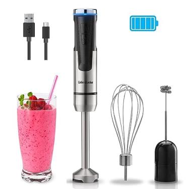 Imagem de Liebe&Lecker Liquidificador manual sem fio, liquidificador de imersão recarregável por USB, 8 velocidades variáveis com batedor, acessórios para espumador de leite, batedeira portátil para milkshakes,