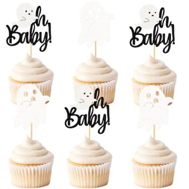Imagem de Keaziu 24PCS Boo Oh Baby Cupcake Toppers Ghost Little Boo Cupcake Picks Baby Shower Halloween Boy Girl First Birthday Party Decorations Supplies White