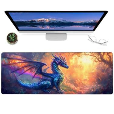 Imagem de ainori Tapete de mouse Fantasy Dragon – Tapete de mesa grande para jogos de 30 x 80 cm com design de floresta encantadora – Tapete de borracha antiderrapante para escritório, casa – presentes para
