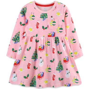 Imagem de NUBEEHOHO Vestido infantil de manga comprida de algodão casual básico túnica vestido com aplique de desenho animado roupas infantis outono inverno, Natal, 5 Anos