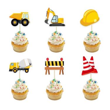 Imagem de 36Pcs Construction Cupcake Toppers Picks Dump Truck Excavator Tractor Safety Hat Party Kids Birthday Baby Shower Party Decorations Supplies.
