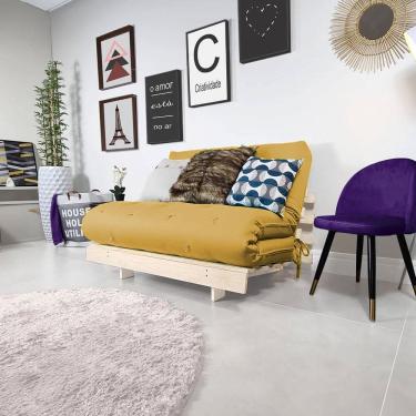 Imagem de Futon Casal Tokio Sofa Cama Amarelo Acquablock Com Madeira Maciça