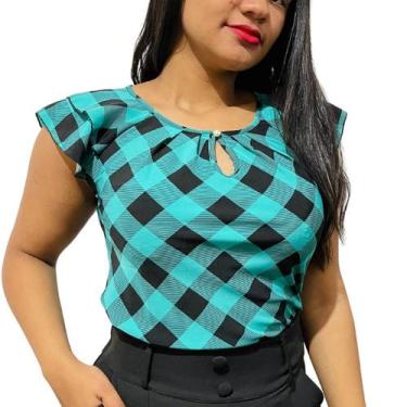 Imagem de Blusinha Feminina Social Crepe Estampa Xadrez - Look Modas Octavio, GG
