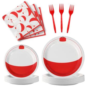 Imagem de Conjunto de utensílios de mesa de festa Gone Fishing com 160 peças de decorações de festa, inclui pratos de papel de pesca perdida, guardanapos e garfos para decoração de chá de bebê, serve para 24