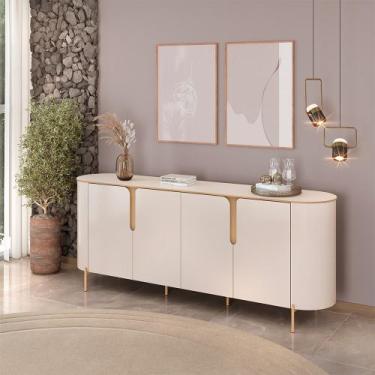 Imagem de Buffet Decorativo América 4 Portas Pés Metálicos Dourados Off White G1
