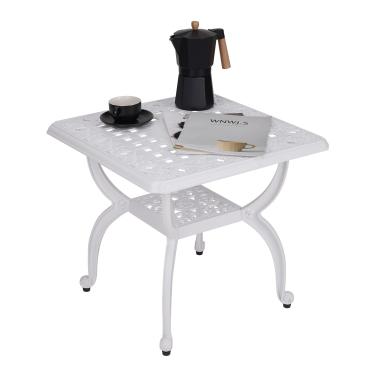 Imagem de JARDIN de CENTENNIAL Mesa Lateral Externa de Alumínio Fundido, Mesa Final Externa Antiferrugem, Mesa Bistrô de Café para Pátio para Interior, Jardim, Varanda, Varanda (Quadrado Branco)