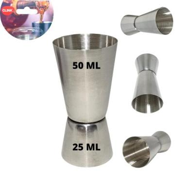Imagem de Dosador Duplo Inox 25ml 50ml Copo Medidor Bebidas Drinks Vokda Whisky 
