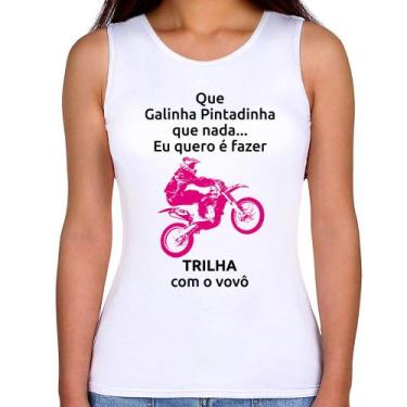 Imagem de Regata Feminina Trilha com o vovô (moto rosa) - Foca na Moda, Branco, 