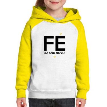 Imagem de Moletom Infantil Fé liz ano novo! - Foca na Moda, Branco, Amarelo, 4