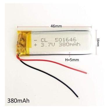 Imagem de 1 Peça 501646 Com 2 Fios 3,7v 380mah 5mm X 16mm X 46mm - KMIG