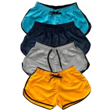 Imagem de Kit 4 Shorts Feminino Tactel Liso Praia Piscina Verão - Relaxado, Azul