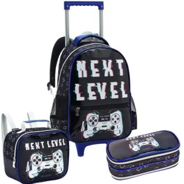 Imagem de Kit Escolar Mochila De Rodinhas Lancheira Estojo Next level - Denlex, 