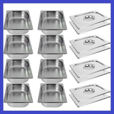 Imagem de Kit de 8 Cubas Gastronômicas Com Tampa Buffet Inox 1/2 150mm - Zepper