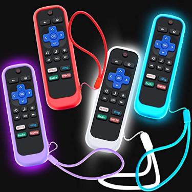 Imagem de 4Pack Case for Roku Remote, Cover for TCL Roku TV Steaming Stick/Hisense/Express Replacement Controller Universal Silicone Sleeve Skin Glow in The Dark Purple Blue Red White