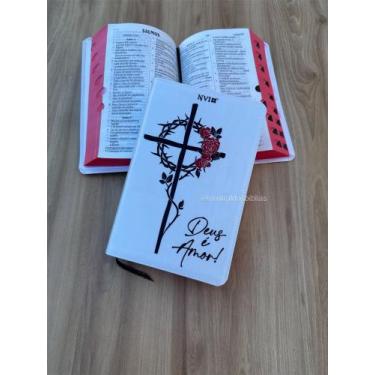Imagem de Bíblia NVI branca Cruz Deus é amor  com índice é letras grandes - Cpp
