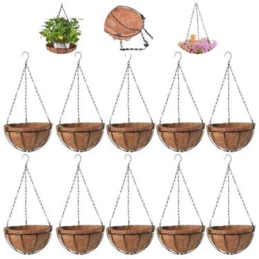 Imagem de 10 Vaso Fibra De Coco 15cm Planta Suspenso Pendente Corrente - Fx