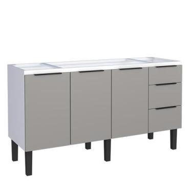 Imagem de Gabinete de Aço Para Pia 160cm 3 Portas 3 Gavetas Jupter Cozimax Cinza
