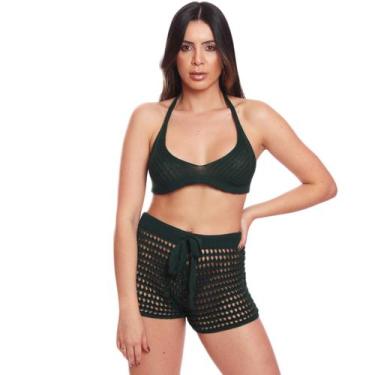 Imagem de Shorts Praia Feminino Tricot Saída de Praia Píscina Curto Cordinha Biq