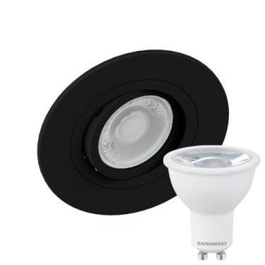 Imagem de Spot Embutir Redondo Face Plana Dicroica MR16 Preto + Lâmpada Dicroica