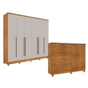 Imagem de Guarda-Roupa 6 Portas Portugal E Comoda 5 Gavetas Istambul Com Pés Espresso Móveis Cinamomo/Off White