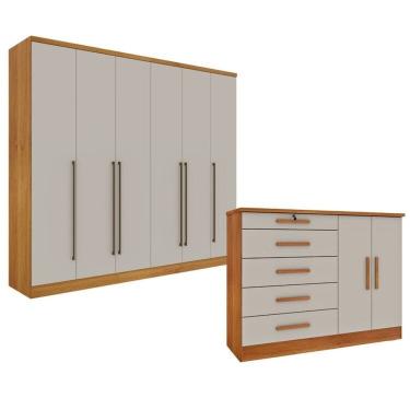 Imagem de Guarda-Roupa 6 Portas Portugal E Comoda 5 Gavetas Istambul Espresso Móveis Cinamomo/Off White