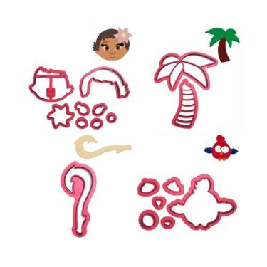 Imagem de Kit 4 Cortadores Moana Anzol Hey Hey Coqueiro - DOCE IMPRESSO, 5,5cm