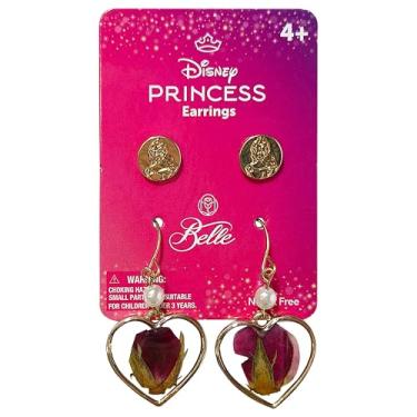 Imagem de LUV HER Conjunto de brincos de princesa Bela da Disney para meninas – Brincos em forma de coração com detalhes de pérola e belle Studs – Sem níquel, a partir de 4 anos, Sem Pedra Preciosa