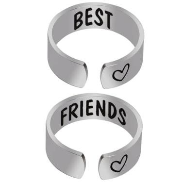 Imagem de Eilygen Best Bitches Conjunto de anéis ajustáveis de aço inoxidável joias de amizade presente para irmãs melhores amigas Bestie, Metal, n