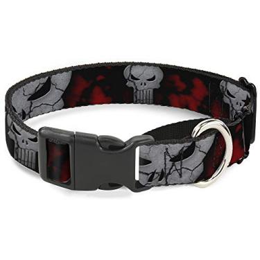 Imagem de Coleira de cachorro com logotipo de martingale e pedra do Justiceiro 4 espalhado preto vermelho cinza 23 a 38 cm 2,5 cm de largura