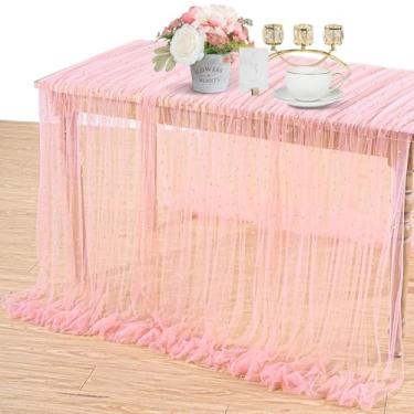 Imagem de LuoluoHouse Toalha de mesa de pérola blush: decoração de corredor de mesa de casamento 3 m tecido de tule para festa chá de panela véu de arco de casamento decorações de corredor de mesa de renda 152