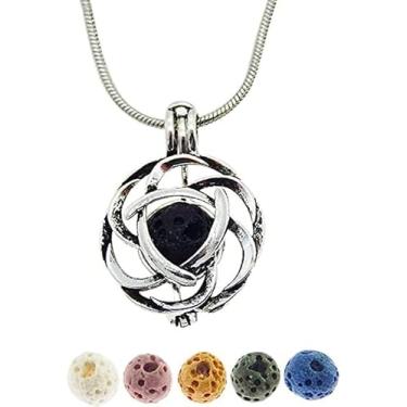Imagem de Julie Wang Colar difusor de óleo essencial minimalista pedra vulcânica nó celta colar prata antigo aromaterapia joias, Metal, pedra vulcânica