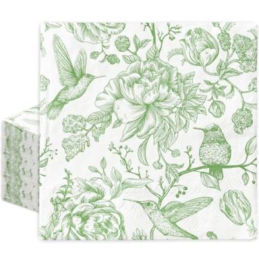 Imagem de Guardanapo de papel floral verde com 80 peças, vintage, flor, pássaro, almoço, guardanapo descartável, para casa, cozinha, chá, festa, suprimentos