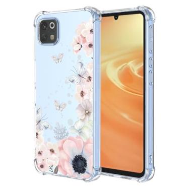 Imagem de RRXSYXL Capa para Sharp Aquos Sense 6 com estampa floral transparente, capa macia à prova de choque para Sharp Aquos Sense 6, borboletas de flores rosa, Sense 6