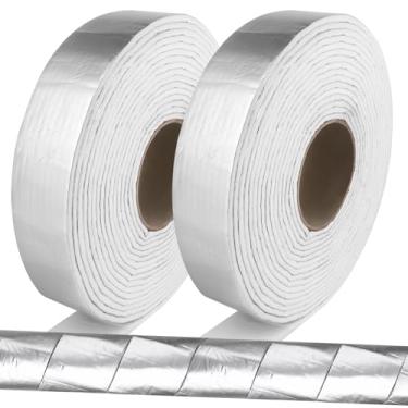 Imagem de Haiabei 2Pcs Pipe Insulation Wrap Roll 2" Widex 16,5 Pés de Fibra Cerâmica para Isolamento Externo Fita Isolante para Tubos Rolo de Fita de Espuma Autoadesiva para Proteção Contra (, Prata)