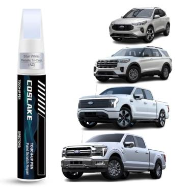 Imagem de COSLAKE Tinta de retoque de carro (Star White Metallic Tri-Coat(AZ)) para Ford, kit de reparo de arranhões de pintura de carro, solução rápida e fácil de reparar, caneta removedor de arranhões 2 em 1