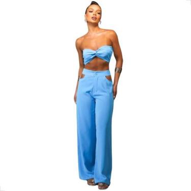 Imagem de Conjunto de Crepe Seda Vazado nas Laterais do Cós - Lunii, Azul bebê, 