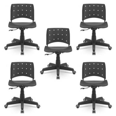 Imagem de Kit 5 Cadeiras para Escritório Ergonômica Secretária Giratória Ergoplax Mais Nr17 Preto