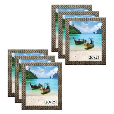 Imagem de Kit 6 Molduras Porta Retrato 20x25 3cm Relevo Prateado - Santamaria Mo