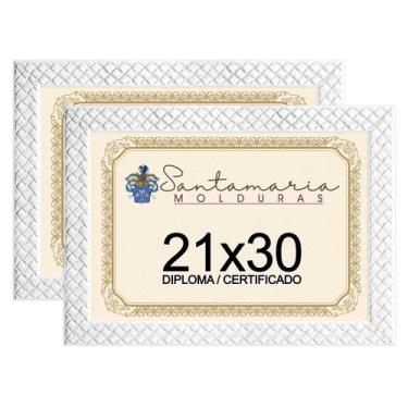 Imagem de Kit 2 Molduras Diploma A4 21x30 3cm Relevo Branco - Santamaria Moldura