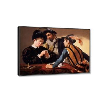 Imagem de JZSDGB Impressão de arte famosa The Cardsharps de Michelangelo Merisi da Caravaggio, arte de parede em tela religiosa, reprodução clássica, pintura a óleo, imagens vintage, 40 x 60 cm (16 x 24 pol),